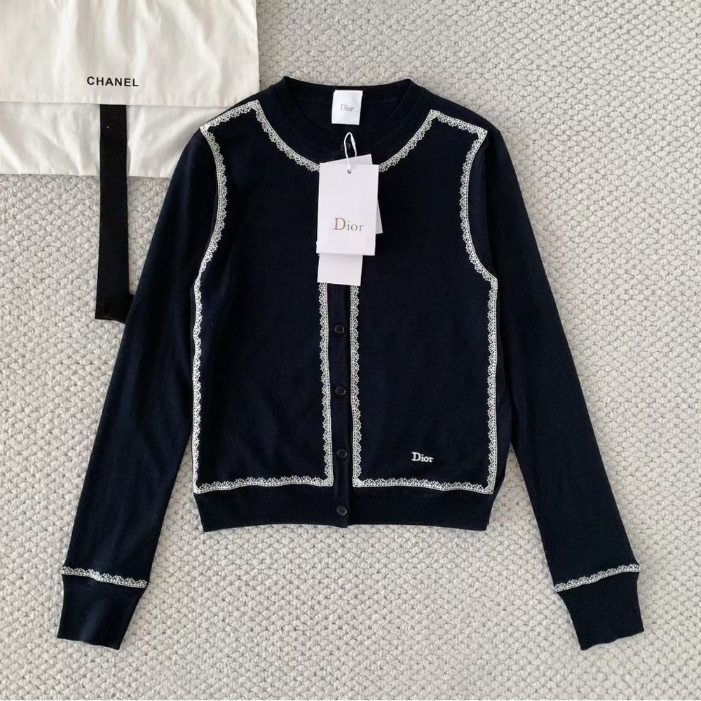Dior Black Cardigan with White Contrast Trim 2026